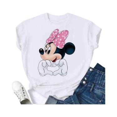 Imagem de Camiseta Feminina Oversized Kawaii Disney Minnie Mickey Mouse Estampad