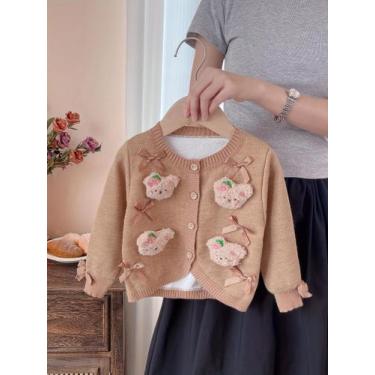 Imagem de Jaqueta cardigã de malha estilo primavera e outono para meninas estilo