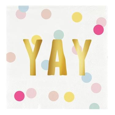 Imagem de Guardanapos de coquetel Slant Party Supplies - Conjunto de guardanapos de aniversário descartáveis de 20 unidades, 12,7 cm x 12,7 cm, ouro YAY