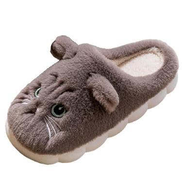 Imagem de Pantufas femininas com textura de um pé para inverno interior e parte inferior macia, Café, 40