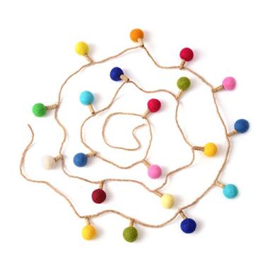 Imagem de Guirlanda de lâmpada Glaciart One Felt – Decoração ideal para Natal e outono – Artes e artesanato, decoração autônoma – Lã natural da Nova Zelândia, feita à mão no Nepal – 20 lâmpadas de tecido colorido de arco-íris