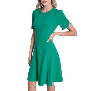 Imagem de DKNY Vestido feminino com botões de manga curta e flare, periquito, 16
