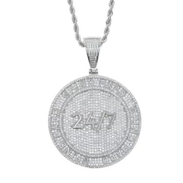 Imagem de Colar com pingente de letras 24 horas por dia, 24 horas por dia, 7 dias por semana, redondo de zircônia cúbica, hip hop, Latão, Zircônia cúbica