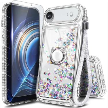 Imagem de Capa NGB projetada para iPhone-Air, Crystal Gem | Capa de telefone fofa com glitter líquido brilhante para mulheres e crianças | com protetor de tela de vidro temperado, suporte de anel e cordão de
