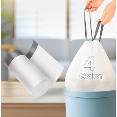 Imagem de Sacos de lixo pequenos com cordão de 18 litros, sacos de lixo, forros de cesta de lixo, sem cheiro, forros de lixeira de banheiro, sacos plásticos pequenos para cozinha de escritório em casa (branco)