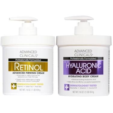 Imagem de Advanced Clinicals Creme de Retinol + Loção de Ácido Hialurônico Cuidados com A Pele Do Rosto e Corpo. Cremes Antienvelhecimento para Resgate de Pele Seca Reduzem A Aparência de Rugas, Linhas Finas e Flacidez Da Pele, 16 Onças (Pacote com 2)