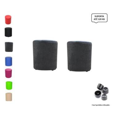 Imagem de Kit 2 Puffs Banqueta Redondo Material Sintético Decorativo Sala de Est