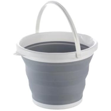 Imagem de Balde Dobrável Retrátil de Silicone com Alça, Cinza e Branco, Portátil, Uso Múltiplo para Limpeza, Jardinagem e Lavanderia - 5 litros