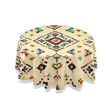 Imagem de Qilmy Toalha de mesa redonda de palmeira de treliça verde, 152 cm, resistente à água, à prova de derramamento, capa de mesa grande para jantar de reunião de família em ambientes internos e externos