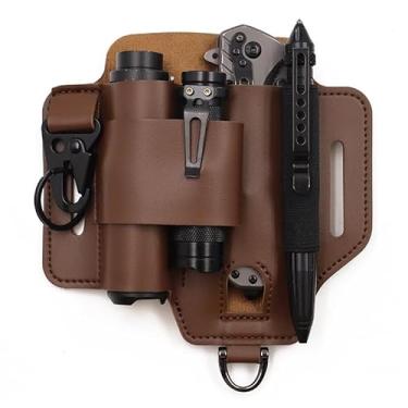 Imagem de Kit de ferramentas táticas EDC, bolsa de armazenamento de sobrevivência, suporte de lanterna ao ar livre, universal multifuncional (marrom)