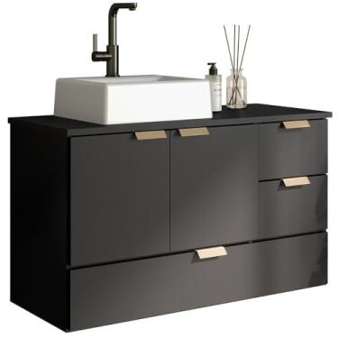 Imagem de Gabinete Armário Para Banheiro Lavabo Com Cuba Suspenso Preto Organizador