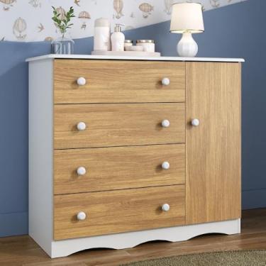 Imagem de Cômoda Infantil 95cm 1 Porta e 4 Gavetas Realeza Multimóveis Mp4454 Branco/madeirado