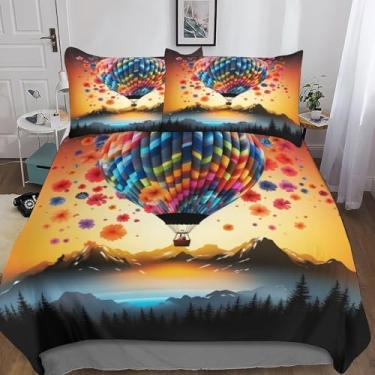 Imagem de YXZIEOLFB Conjunto de capa de edredom com estampa 3D de balão de ar quente, com fecho de zíper oculto, capa de edredom de microfibra e poliéster para meninos adolescentes, conjunto de 3 peças king