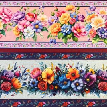 Imagem de Tecido Tricoline Barrado Digital 100% Algodão Buquê cor 01 10 Faixas 0,55x1,50mt -