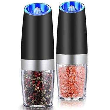 Imagem de Conjunto de Moedor Pimenta e Sal Elétrico Grossura Ajustável Operado por Bateria com Luz LED Operação Automática Uma Mão Aço Inoxidável 2 Unidades