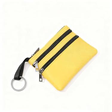 Imagem de Bolsa de moedas de lona com zíper duplo, porta-cartões com chaveiro, para mulheres e homens, D, Tendência