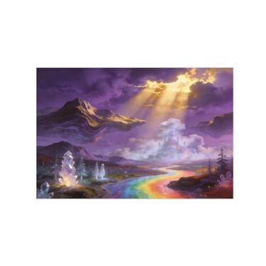 Imagem de BMZFYBS Impressões em tela de arte de parede surrealismo - rio nuvens nascer do sol - pintura de decoração de paisagem - imagens para sala de estar 50 x 75 cm 20 x 30 polegadas sem moldura