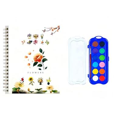 Imagem de Kit de pintura em aquarela, equipado com pincéis de tinta aquarela de 12 cores, kit de pintura em aquarela para iniciantes (12 cores - flores)