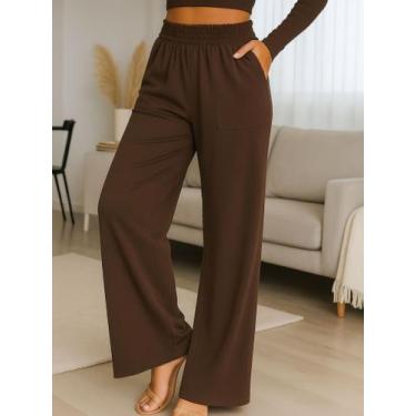 Imagem de Calça Feminina Wide Leg Pantalona Cintura Alta com Bolso de Moletinho 