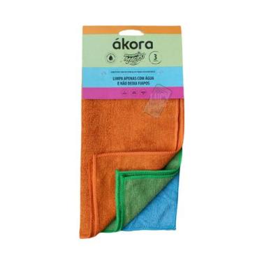 Imagem de Kit Akora Pano Mágico Flanela Microfibra de Limpeza Uso Geral 3 Unidad