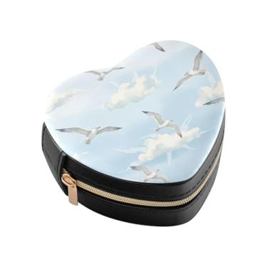 Imagem de Burbuja Caixa de joias em forma de coração de gaivota, mini estojo de viagem para mulheres e meninas, estojo portátil organizador de armazenamento para brincos, anéis, colares e pulseiras