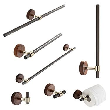 Imagem de Conjunto de 7 peças de ferragens de banheiro, gancho de madeira, barra de toalha, suporte de papel, suporte de parede, conjunto de ferragens, acessórios