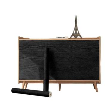 Imagem de Papel De Parede Adesivo Decorativo Preto De Madeira 40cm, Fácil De Lim