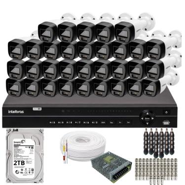 Imagem de Kit 32 Câmeras Intelbras 1120b Full Color, Dvr 32ch Mhdx 1232 Hd 2tb