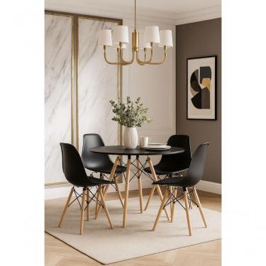 Imagem de Conjunto Mesa De Jantar Cozinha Sala Moderna Eiffel 90cm Preta E 4 Cadeiras Charles Eames Elegante Preto