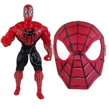 Imagem de Brinquedo Boneco Vingadores Homem Aranha 25Cm + Mascara 16Cm