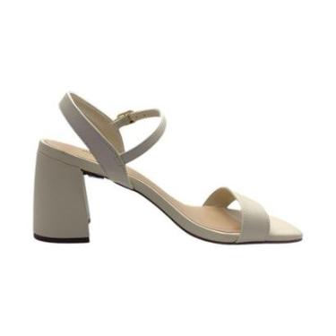 Imagem de Sandalia Feminina Arezzo Tira Fina Basica Salto Bloco Creme-Feminino