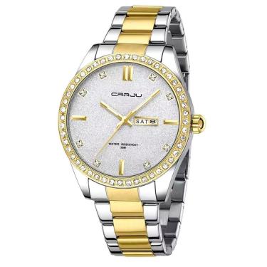 Imagem de Relógio Masculino Analógico Impermeável Em Aço Inoxidável Data Automática Branco Dourado