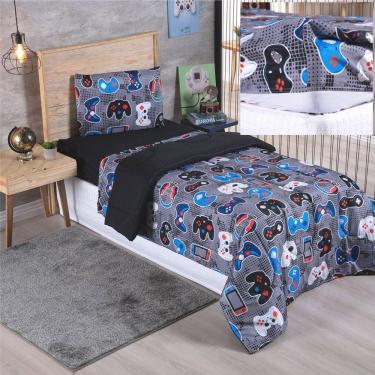 Imagem de Kit Coordenado Edredom Com Lençol Solteiro Alegria - Play Game - 100% Poliéster