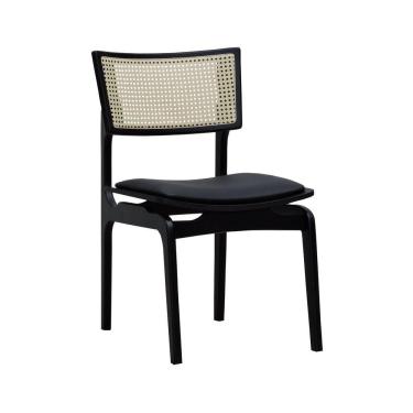 Imagem de Cadeira Apollo Madeira Maciça Encosto Telinha Assento Anatômico - Preto Estofado Corano Preto