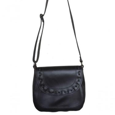 Imagem de Bolsa Feminina Transversal De Couro Bovino Grande Preta Cor Preto
