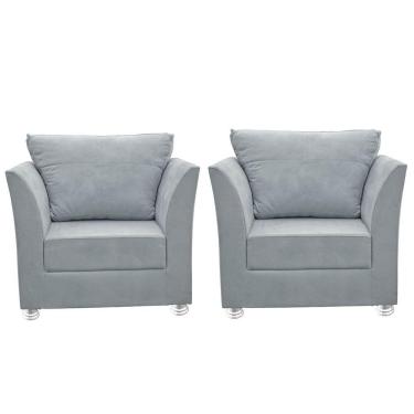 Imagem de Kit 02 Poltronas Decorativa Para Sala E Quarto Lisboa Suede Cinza Claro