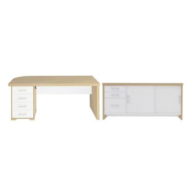 Imagem de Conjunto Mesa Executiva E Balcão Lincoln Carvalho Branco