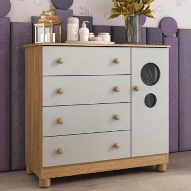 Imagem de Cômoda Infantil 95cm 1 Porta Com Vidro E 4 Gavetas Bombom Multimóveis 