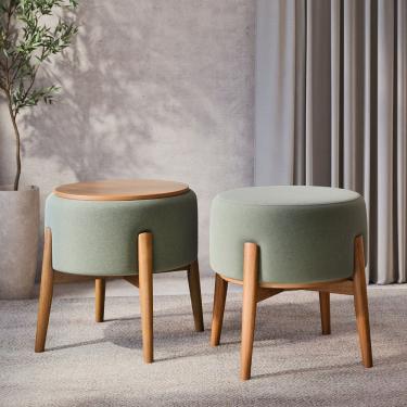 Imagem de Kit 2 Puffs Dual 2 em 1 Vira Mesa Apoio Design Moderno Sala Estar Sala Tv Decor - Verde Chenille