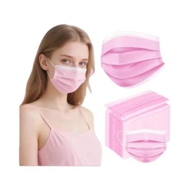 Imagem de Máscaras Descartáveis Rosa 3 Camadas Respiráveis Com Alças Ajustáveis 