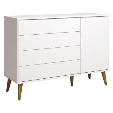 Imagem de Cômoda Com Porta Retrô Elfe Branco Acetinado Amadeirado - Reller - REL
