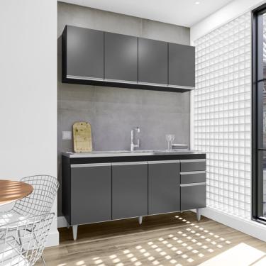 Imagem de Cozinha Compacta Lorena 160cm 8 Portas 2 Gavetas Preto Grafite Maderatto Móveis