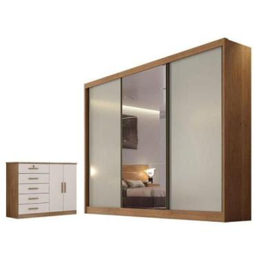 Imagem de Guarda Roupa Casal Sonetto Com Espelho E Cômoda Seul Cumaru 25 Fendi -