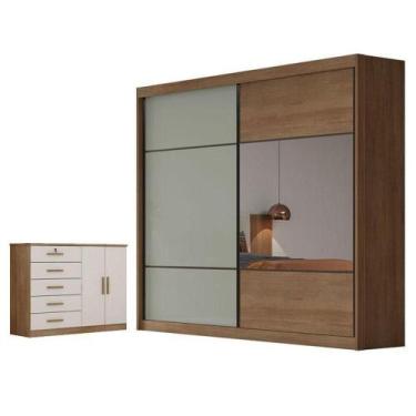 Imagem de Guarda Roupa Casal Belmonte Com Espelho E Cômoda Seul Cumaru 25 Fendi 