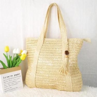 Imagem de Bolsa tote artesanal palha feminina leve moderna praia verão - Generic