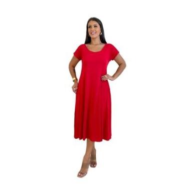 Imagem de Vestido Maria Paes Midi Manga Curta Vermelho-Feminino