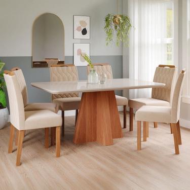Imagem de Mesa de Jantar 6 Lugares Maitê Paola com Vidro Cinamomo/Off White/Nude - Cimol