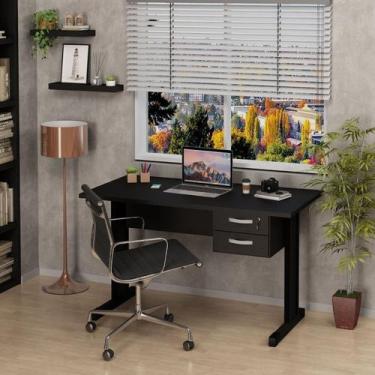 Imagem de Mesa de Escritório Pé Metálico com Gaveteiro 120cm Preto - Netmobil