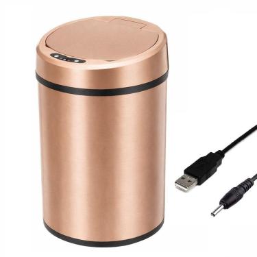 Imagem de Lixeira Automatica 12 Litros Sensor Inteligente Cesto De Lixo Grande Removivel Cozinha Marrom Usb Recarregavel