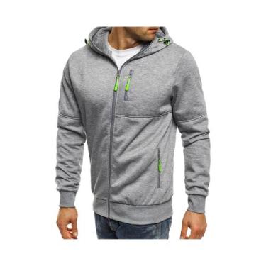 Imagem de Jaqueta Masculina Com Capuz Em Cor Sólida, Manga Longa, Zíper, Casual,